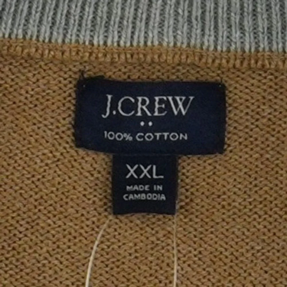 New J.Crew 100% Cotton Quarter Zip Sweater Men's Size XXL Brown Mock Neck Ribbed
